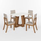 Conjunto Sala Jantar Mesa Lins 120cm Canto Reto Com Vidro + 4