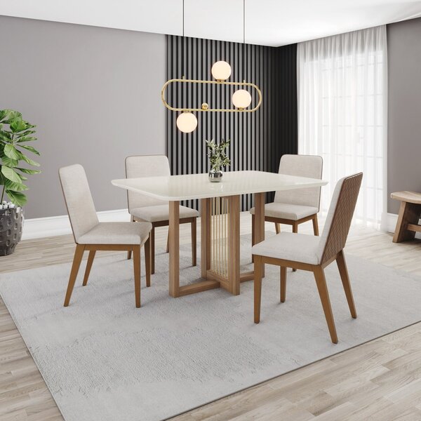 Conjunto Sala Jantar Mesa Natalí 120cm Canto Arredondado Com