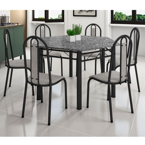 Conjunto Sala Jantar Mesa Tampo Granito E 6 Cadeiras Lorena A