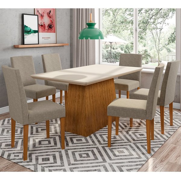 Conjunto Sala Jantar New Ceval Mesa Bárbara 160x90 Cm 6 Cadei