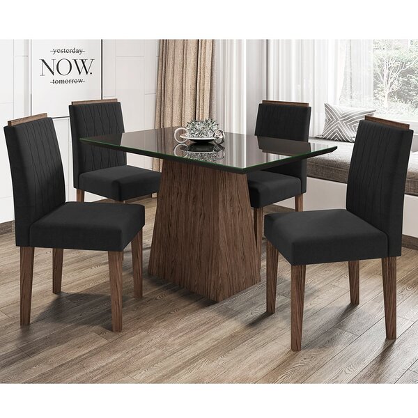 Conjunto Sala Jantar New Ceval Mesa Jasmim 120x80 Cm Com 4 Ca