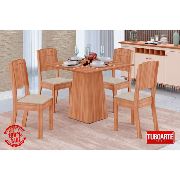 Conjunto Sala Star Com 4 Cadeiras Em Mdf Tuboarte