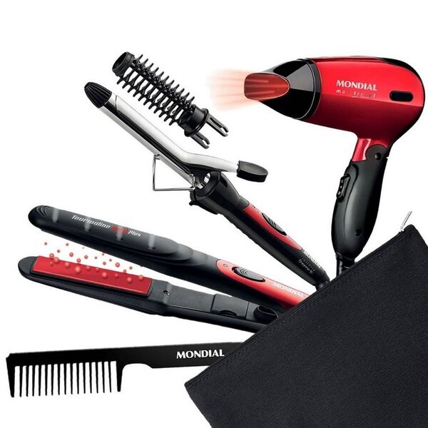 Conjunto Secador Viagem, Prancha Alisadora, Escova Modeladora