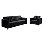 Conjunto Sofá 220cm 4 Lugares E Poltrona Marshal Veludo Preto