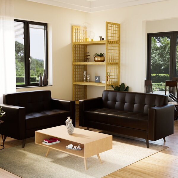 Conjunto Sofá 2 E 3 Lugares Classico Corino Marrom Vitrola Pé