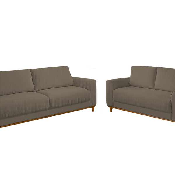 Conjunto Sofá 2 E 3 Lugares Em Linho Marrom Aquila