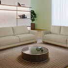 Conjunto Sofá 2 E 3 Lugares Em Veludo Bege Aquila