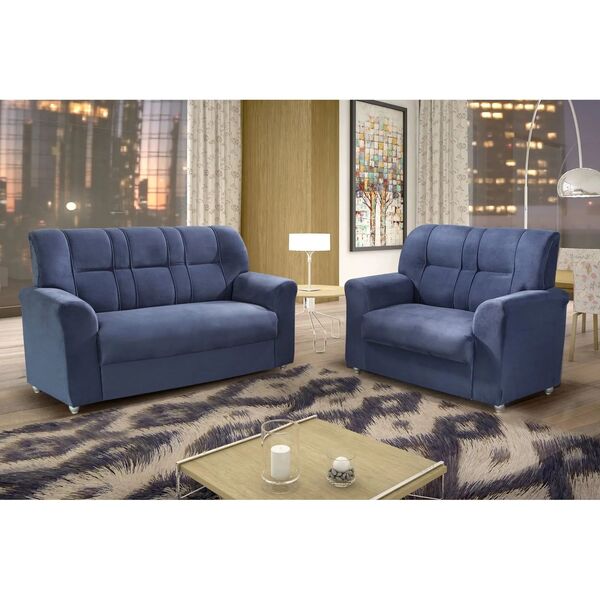 Conjunto Sofá 2 E 3 Lugares Monza Estofados Nova America Azul