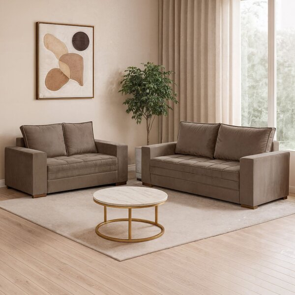 Conjunto Sofá 2 E 3 Lugares Urban Suede/bege