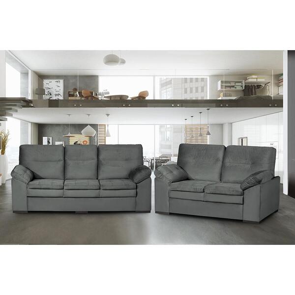 Conjunto Sofá 3 E 2 Lugares Cama Inbox Pequim Suede Cinza