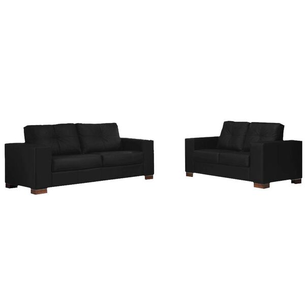 Conjunto Sofá 3 E 2 Lugares Sala De Estar Kenny Couro Preto G