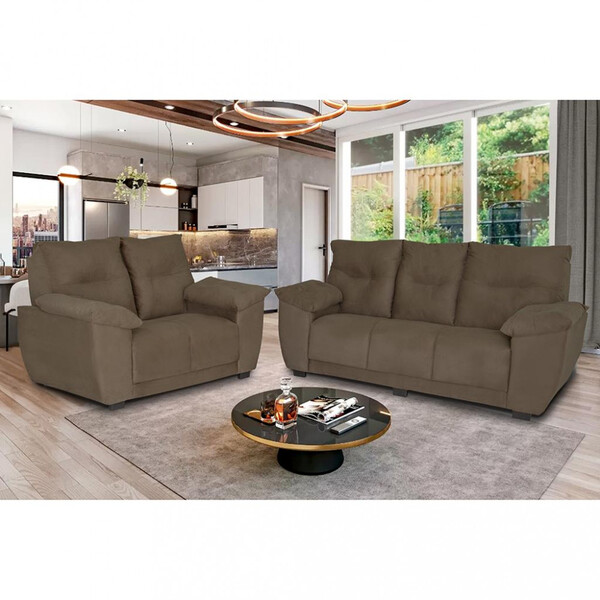 Conjunto Sofá 3 E 2 Lugares Veludinho Intense Estofados Paraná