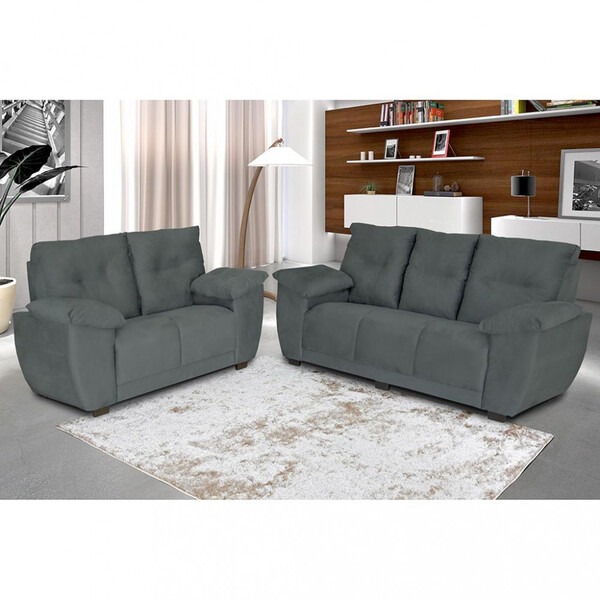 Conjunto Sofá 3 E 2 Lugares Veludinho Intense Estofados Paraná