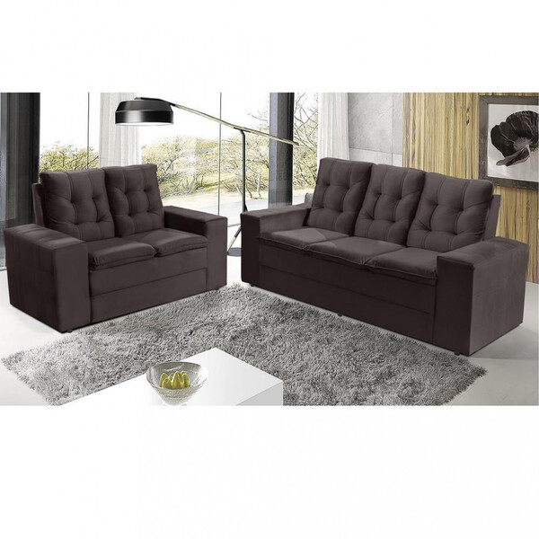 Conjunto Sofá 3 E 2 Lugares Veludo Berlim Requinte