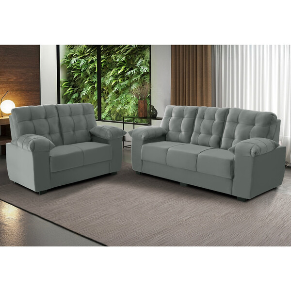 Conjunto Sofá 3 E 2 Lugares Veludo Lisboa Estofados Paraná