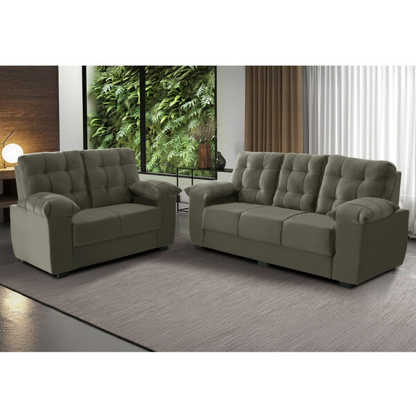 Conjunto Sofá 3 E 2 Lugares Veludo Lisboa Estofados Paraná