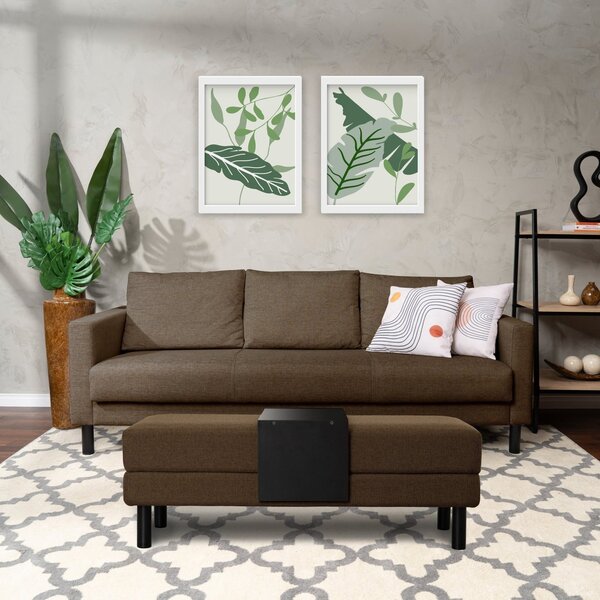 Conjunto Sofá 3 Lugares Com Puff Baú 120cm E Bandeja Antúrio