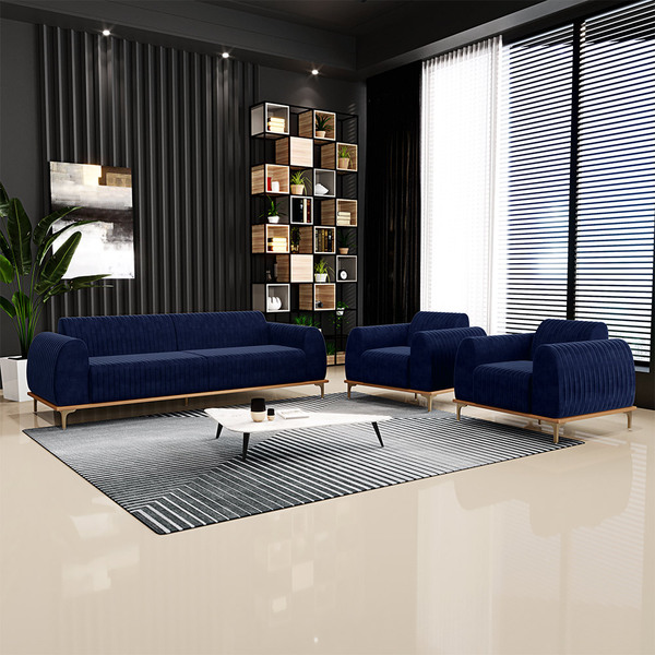 Conjunto Sofá 3 Lugares E 2 Poltronas Base De Madeira Euro 23