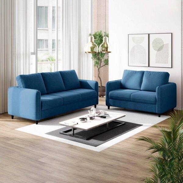 Conjunto Sofá  2 E 3 Lugares Em Veludo Cabecasa Madeiraorigin