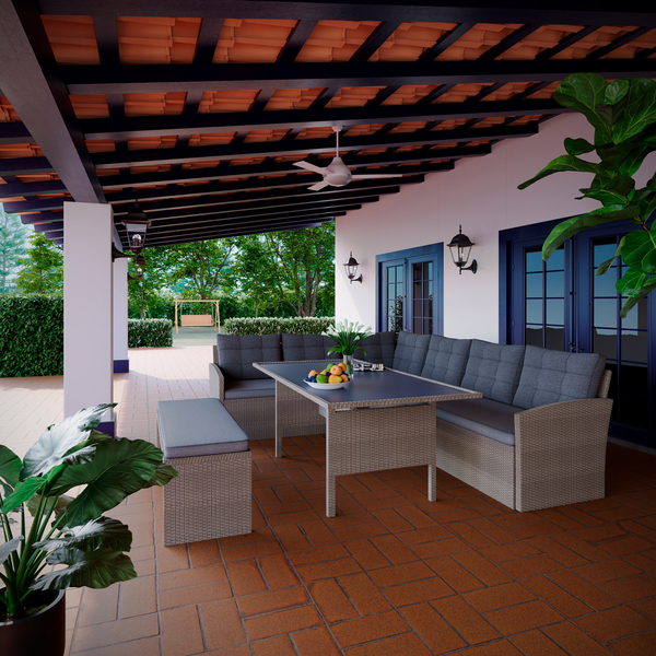 Conjunto para Jardim com Sofá, Banco e Mesa de Centro 8 Lugares Aço Cinza Maldivas Plicosa