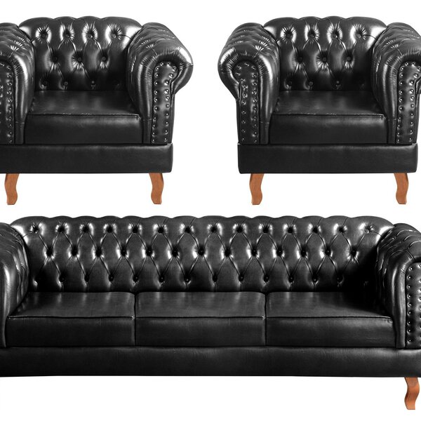 Conjunto Sofá Chesterfield 3 Lugares + 2 Poltronas Dom Pedro