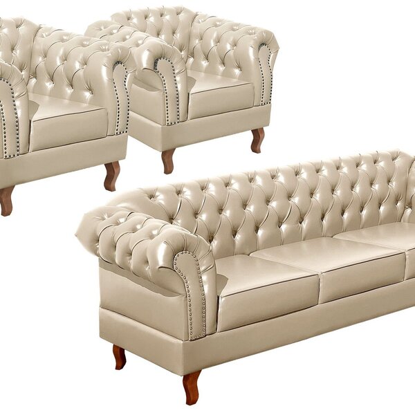 Conjunto Sofá Chesterfield 3 Lugares + 2 Poltronas Dom Pedro