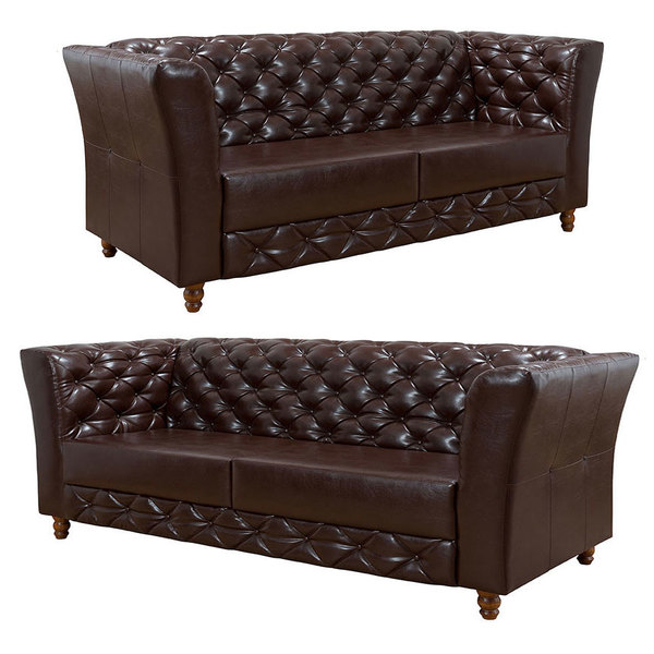 conjunto sofa chesterfield em courissimo 2 e 4 lugares marrom