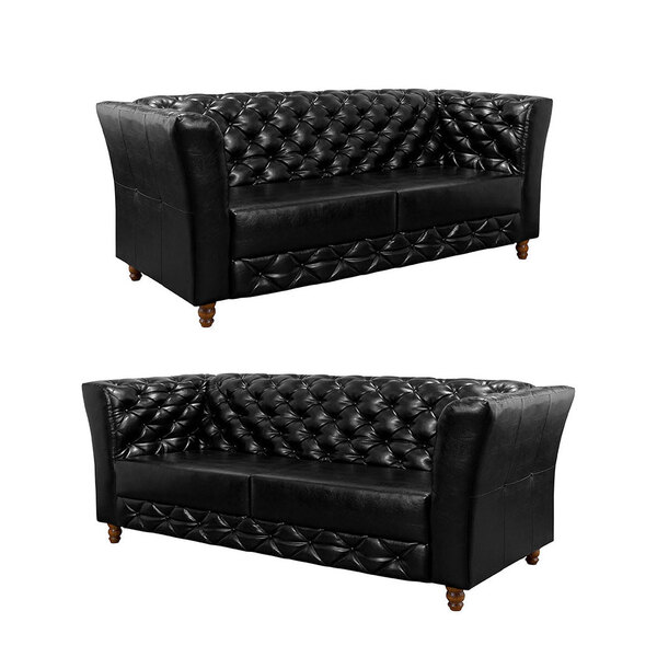 Conjunto Sofá Chesterfield Em Courissimo 2 E 4 Lugares Preto