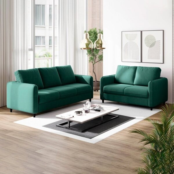 Conjunto Sofá Com 2 E 3 Lugares Em Veludo Cabecasa Madeiraori