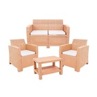Conjunto de Sofá com Poltronas e Mesa de Centro para Jardim 45x65cm Valentina 4 Lugares Rattan Creme Aquaplás
