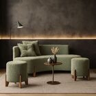 Conjunto Sofá Curvo Orgânico + 02 Puff  Luna Boucle Verde Oli