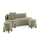 Conjunto Sofá Curvo Orgânico + 02 Puff  Luna Boucle Verde Oli
