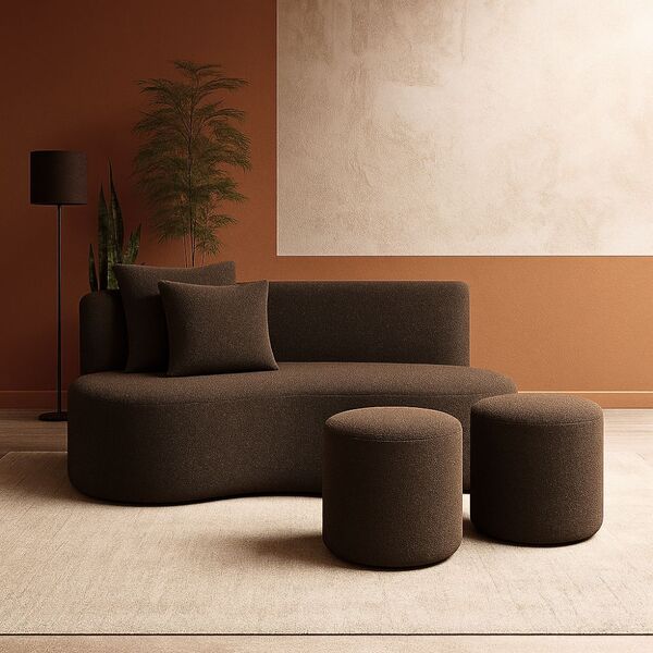Conjunto Sofá Curvo Orgânico + 2puffs Nature Gaia Boucle Marr