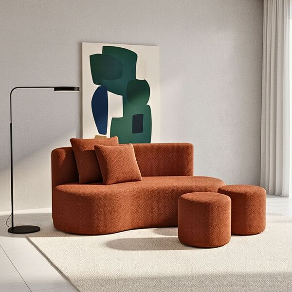 Conjunto Sofá Curvo Orgânico + 2puffs Nature Gaia Boucle Terr