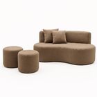 Conjunto Sofá Curvo Orgânico + 2puffs Nature Gaia Suede Cappu