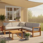 Conjunto para Jardim com Sofá de Canto e Mesa 5 Lugares Madeira Canela Solarium Naterial