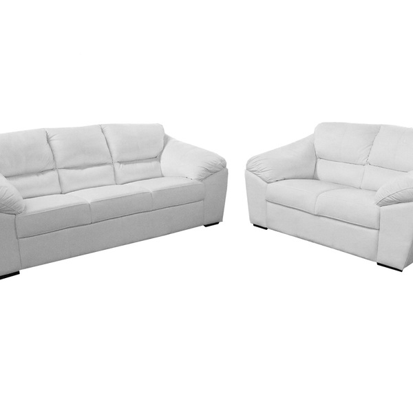 Conjunto Sofá De Couro Floyde 3 E 2 Lugares Branco Pigmentado