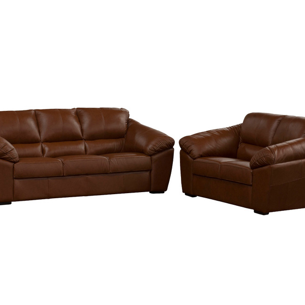 Conjunto Sofá De Couro Floyde 3 E 2 Lugares Conhaque Com Bril