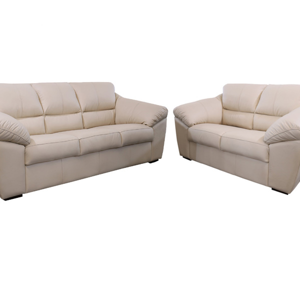 Conjunto Sofá De Couro Floyde 3 E 2 Lugares Manteiga Pigmenta