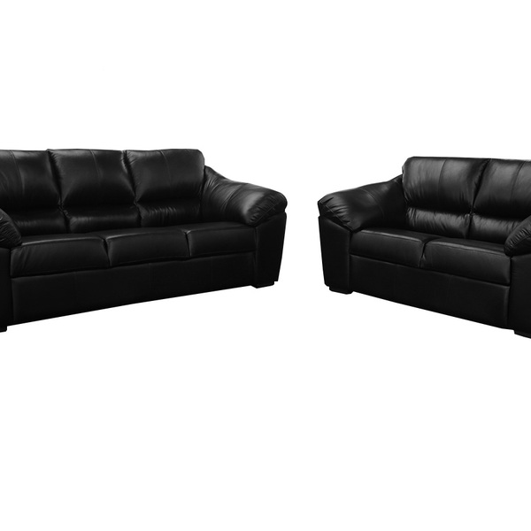 Conjunto Sofá De Couro Floyde 3 E 2 Lugares Preto Com Brilho