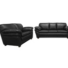 Conjunto Sofá De Couro Gana 3 E 2 Lugares Preto Pigmentado -
