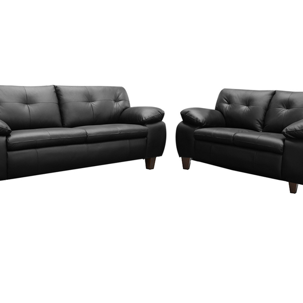 Conjunto Sofá De Couro Marselha 3 E 2 Lugares Preto Pigmentad