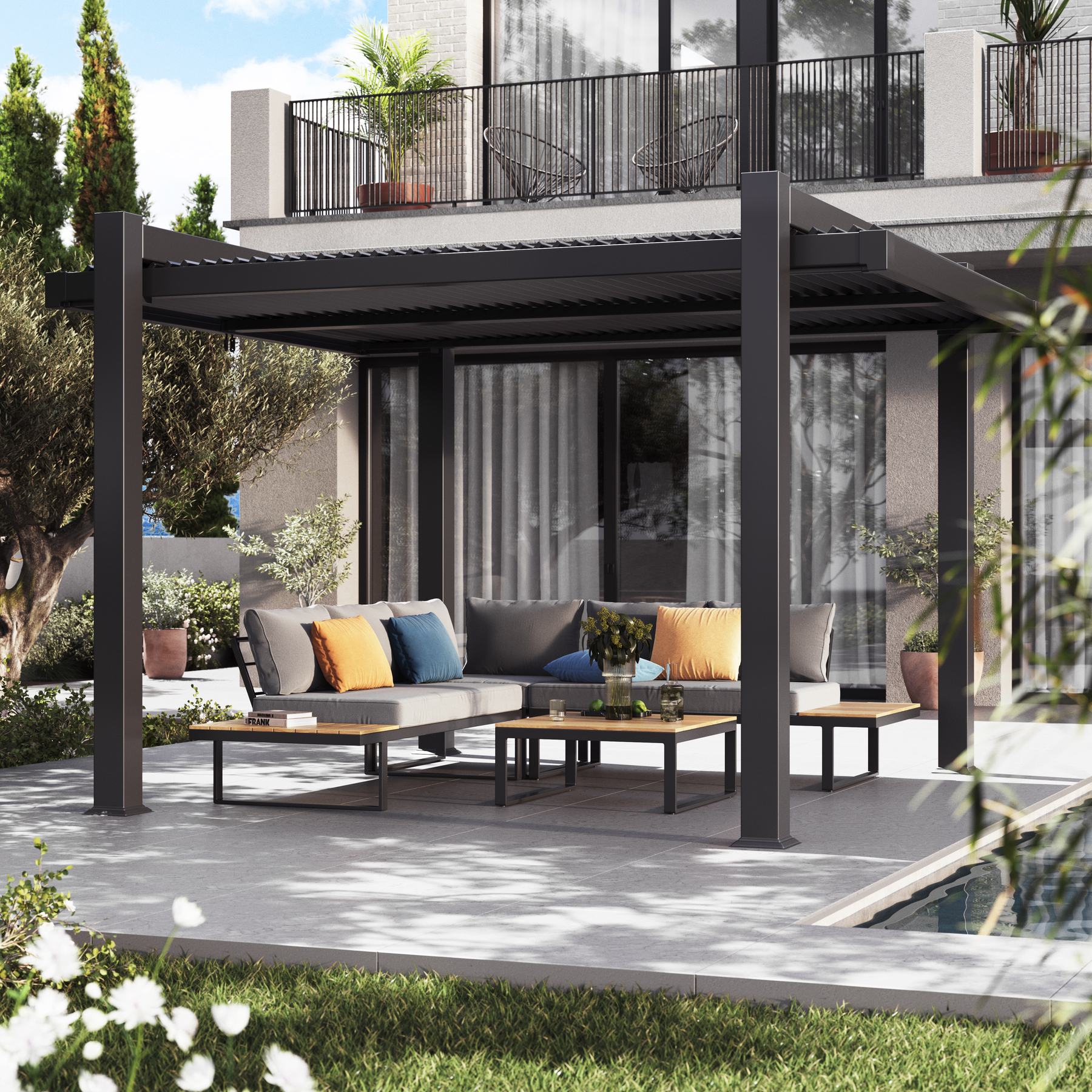 Conjunto para Jardim Sofá e Mesa 5 Lugares Alumínio Cinza|Preto Persea Naterial