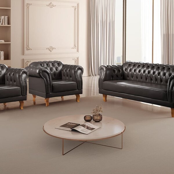 Conjunto Sofá E Poltronas Chesterfield Duque Preto