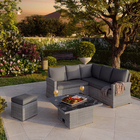 Conjunto de Sofá com Mesa para Jardim Davos 7 Lugares Alumínio e Poliéster Cinza Naterial