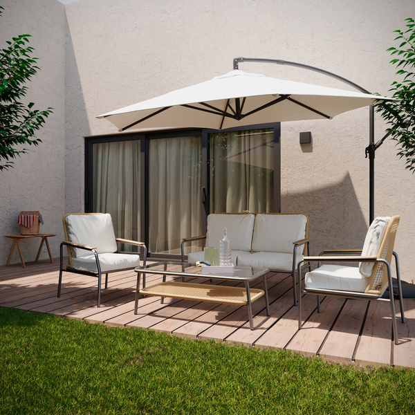 Conjunto para Jardim com Sofá, Poltrona e Mesa de Centro 4 Lugares Aço Bege Etos Naterial