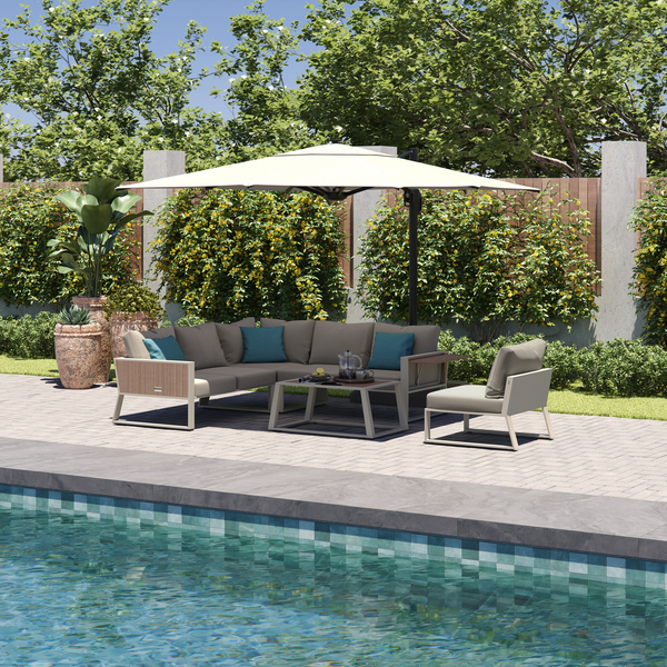 Conjunto para Jardim com Sofá, Poltrona e Mesa de Centro 6 Lugares Alumínio Bege|Cinza Elani Naterial