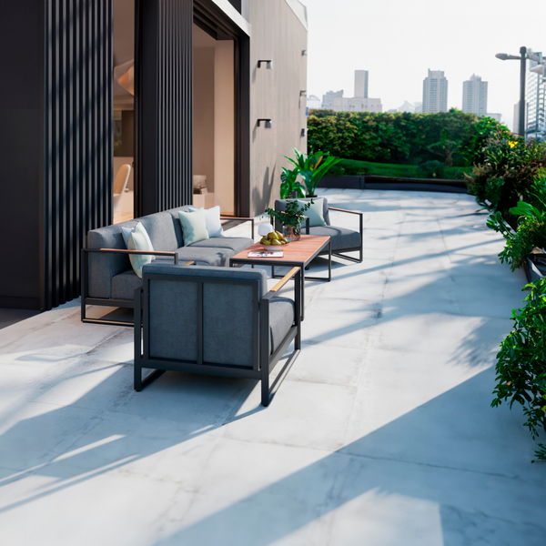 Conjunto para Jardim com Sofá, Poltrona e Mesa de Centro 5 Lugares Alumínio Cinza Noxia Naterial