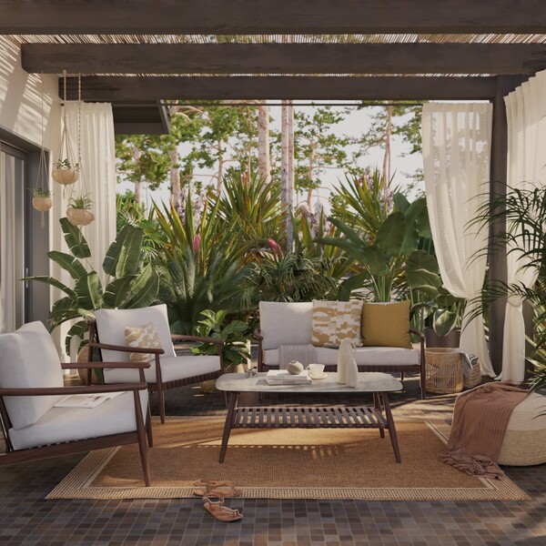 Conjunto para Jardim com Sofá, Poltrona e Mesa de Centro 4 Lugares Alumínio Bege|Marrom Retrô Naterial