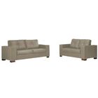 Conjunto Sofá Sala De Estar Kenny Pés Madeira Couro Avelã G43